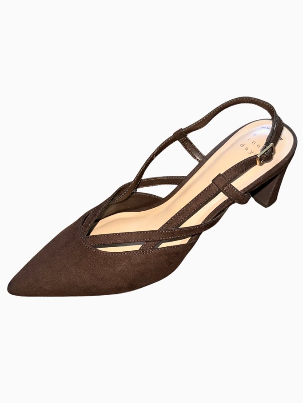 NWT A New Day Brown Faux Suede Pointed Toe Louis Slingback Heel Pumps Size 9.5 - Picture 2 of 9